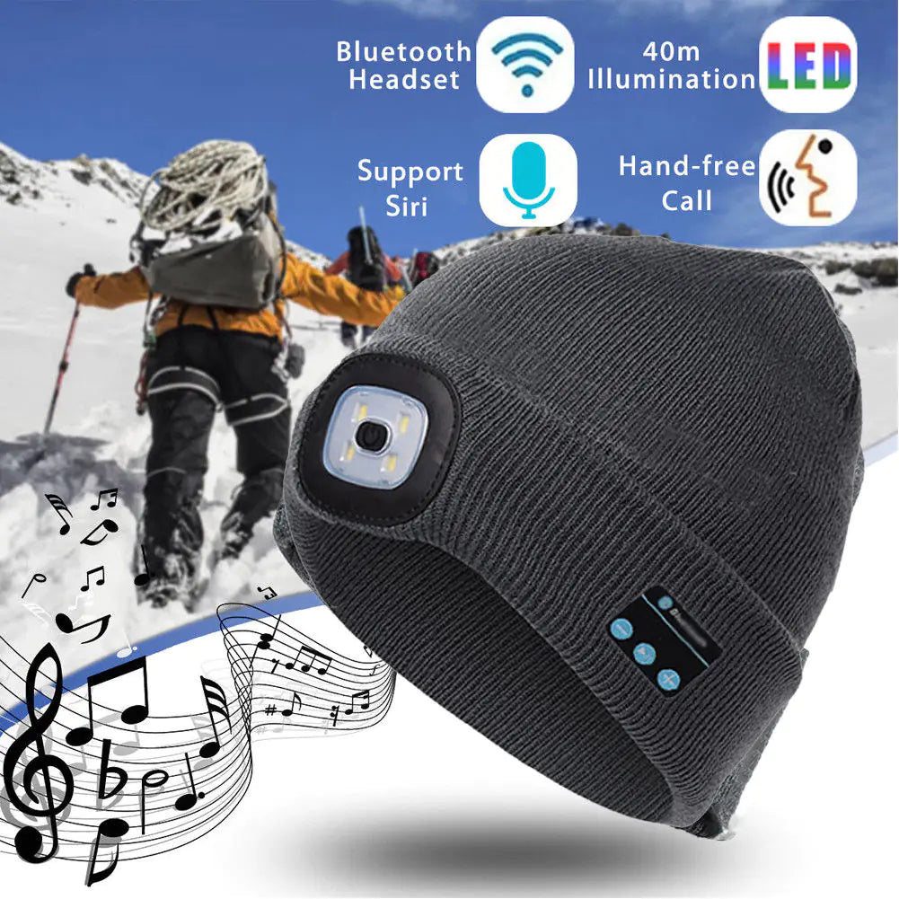 LED Knit Beanie with Bluetooth and Light for Outdoors