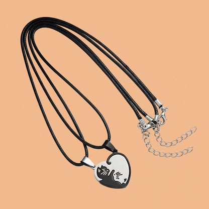 Titanium Steel Cat Pendant Necklace Set