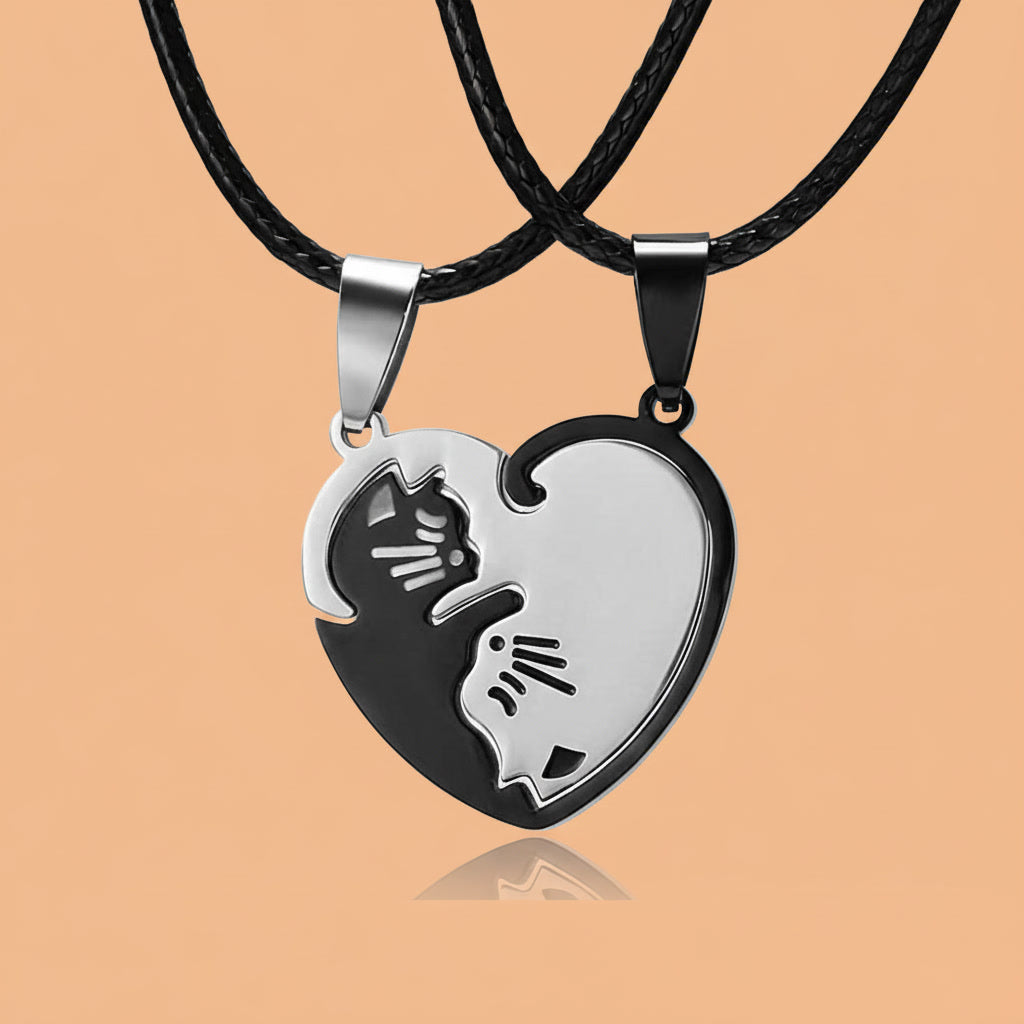 Titanium Steel Cat Pendant Necklace Set