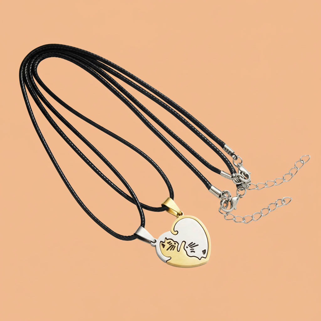 Titanium Steel Cat Pendant Necklace Set