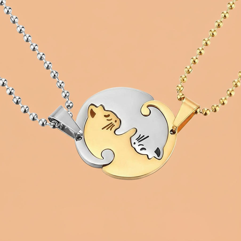 Titanium Steel Cat Pendant Necklace Set