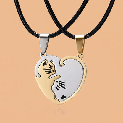 Titanium Steel Cat Pendant Necklace Set