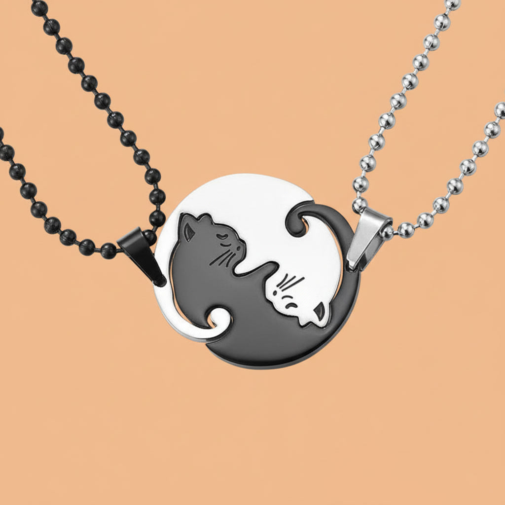 Titanium Steel Cat Pendant Necklace Set