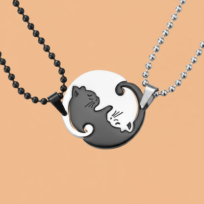 Titanium Steel Cat Pendant Necklace Set