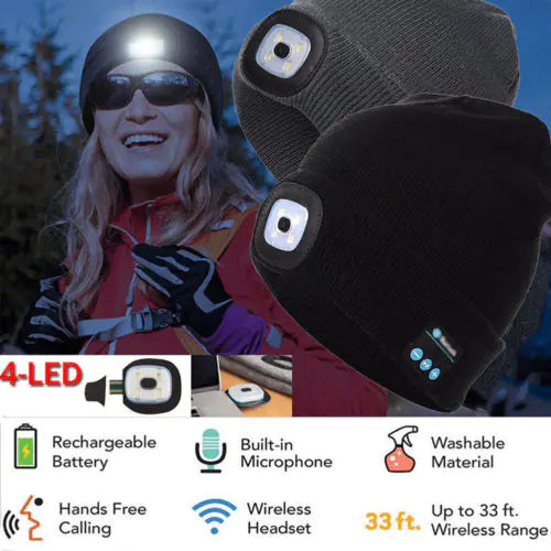 LED Knit Beanie with Bluetooth and Light for Outdoors